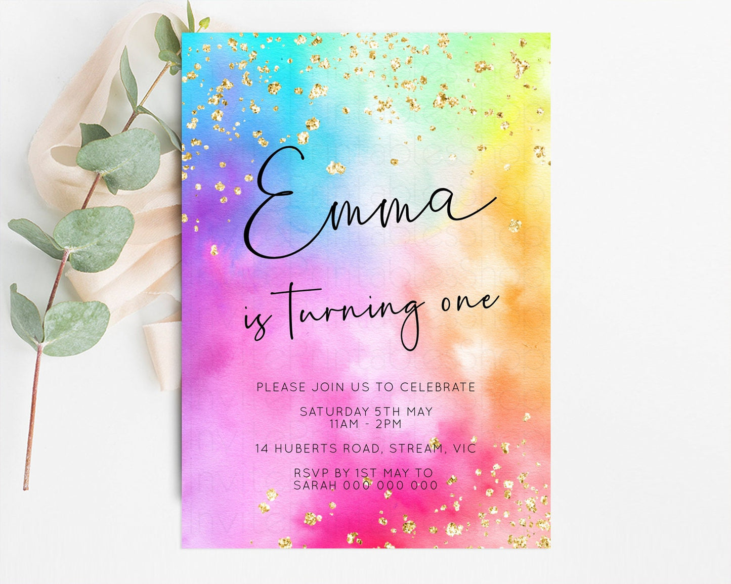 Pastel Rainbow Rainbow Birthday Invitation Colorful Tie Dye Invite Ombre Watercolor Invite Splash Glitter Sprinkle Invite 1st 2nd 3rd 509