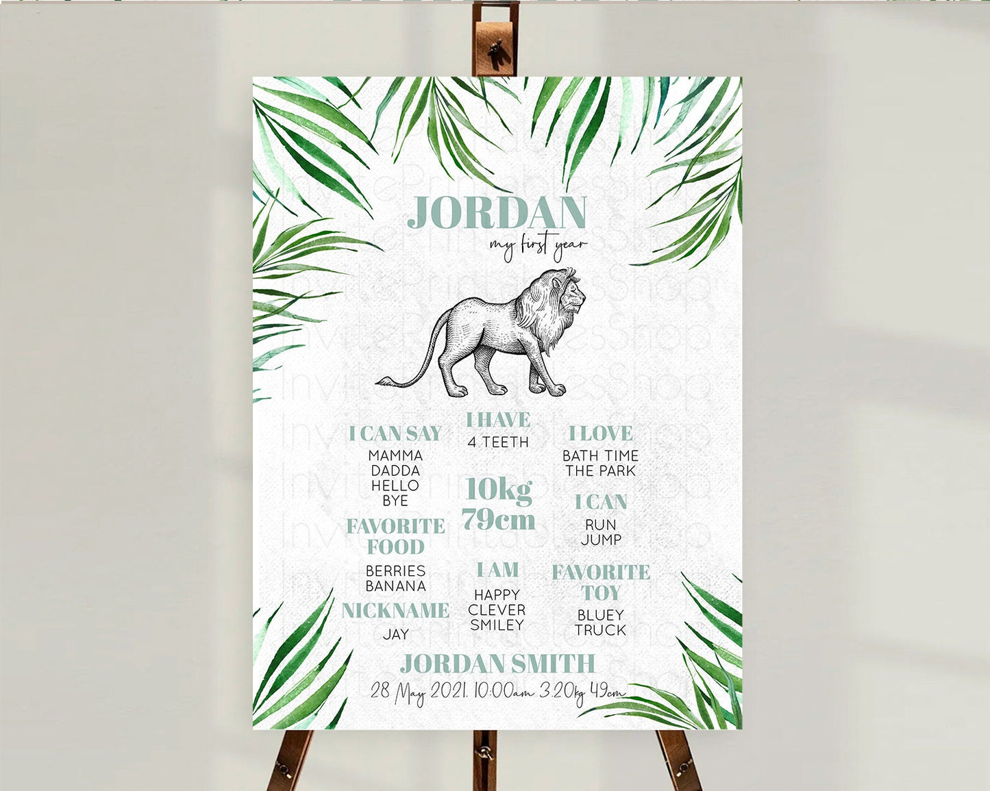 Lion First Birthday Milestone Board Lion Milestone Poster Lion Decor Safari Adventure Palm Leaf Lion First Birthday Welcome Sign D10845