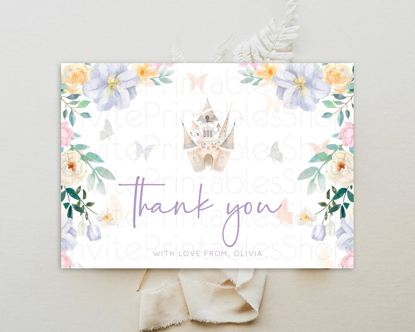 Princess Thank You Castle Thank You Card Secret Garden Birthday Thank You Card Enchanted Castle Pastel Floral Teacher Thank You Card D10473