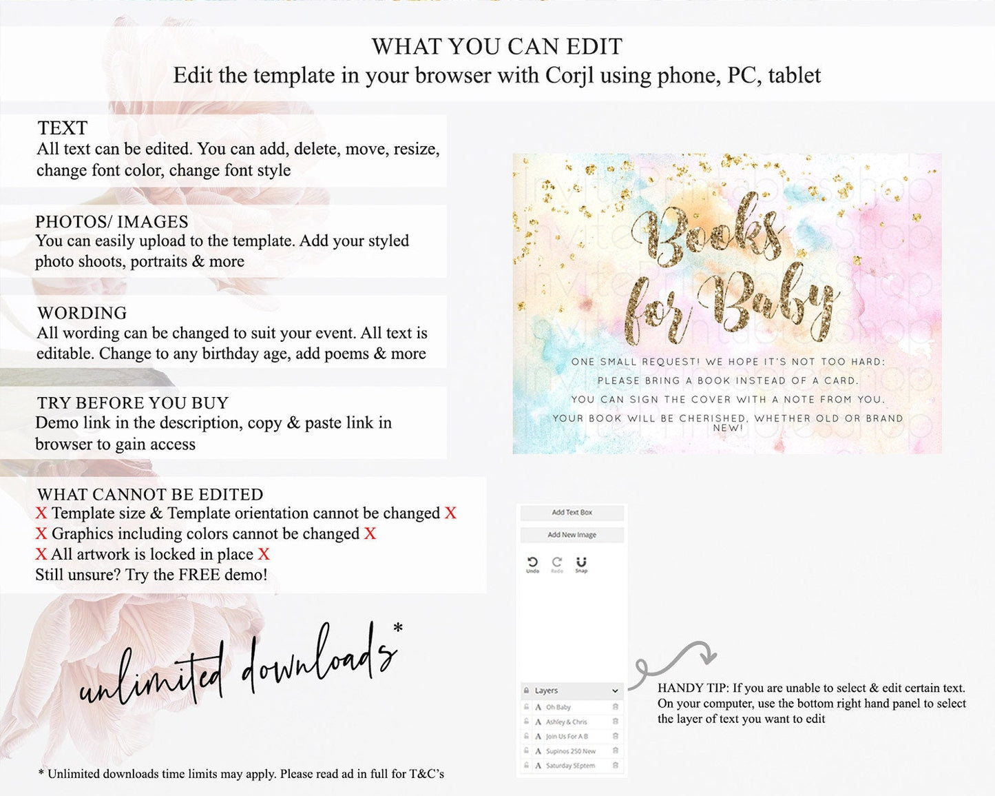 Pastel Books For Baby Card Pastel Rainbow Book Insert Colorful Ombre Watercolor Book Card Confetti Glitter Baby Book Poem Request D10548