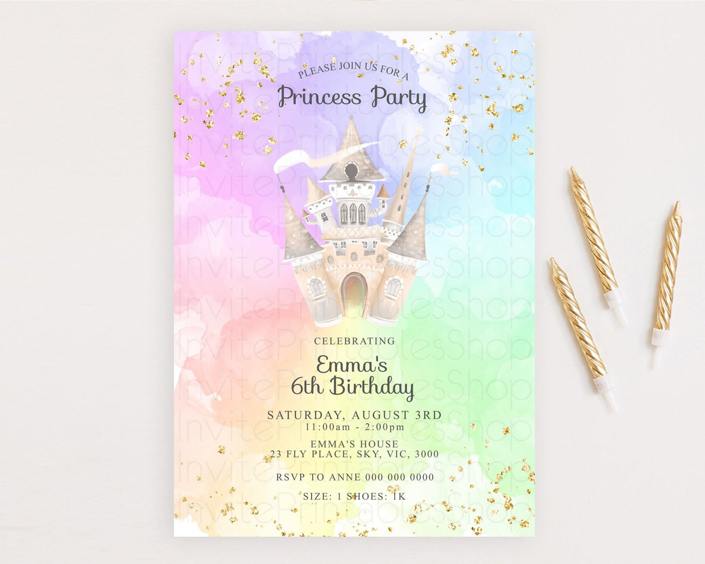 Editable Princess Birthday Invitation Princess Invitation Pastel Invitation
