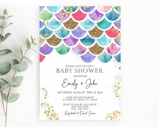 Rainbow Fish Baby Shower Invitation Rainbow Sea Baby Shower Invitation Watercolor Mermaid Invitation Under The Sea Invitation D10581