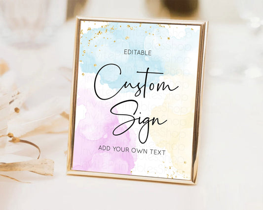 Editable Pastel Sign Ombre Table Sign Decor Pastel Ombre Rainbow Watercolor