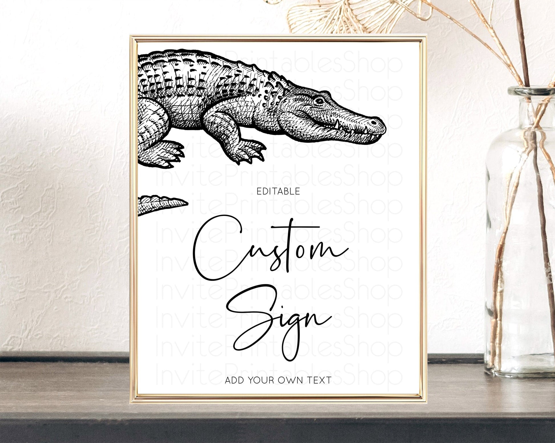 Editable Croc Gator Sign Swamp Table Sign Decor Croc Gator Party Sign Templa