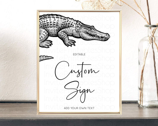 Editable Croc Gator Sign Swamp Table Sign Decor Croc Gator Party Sign Templa