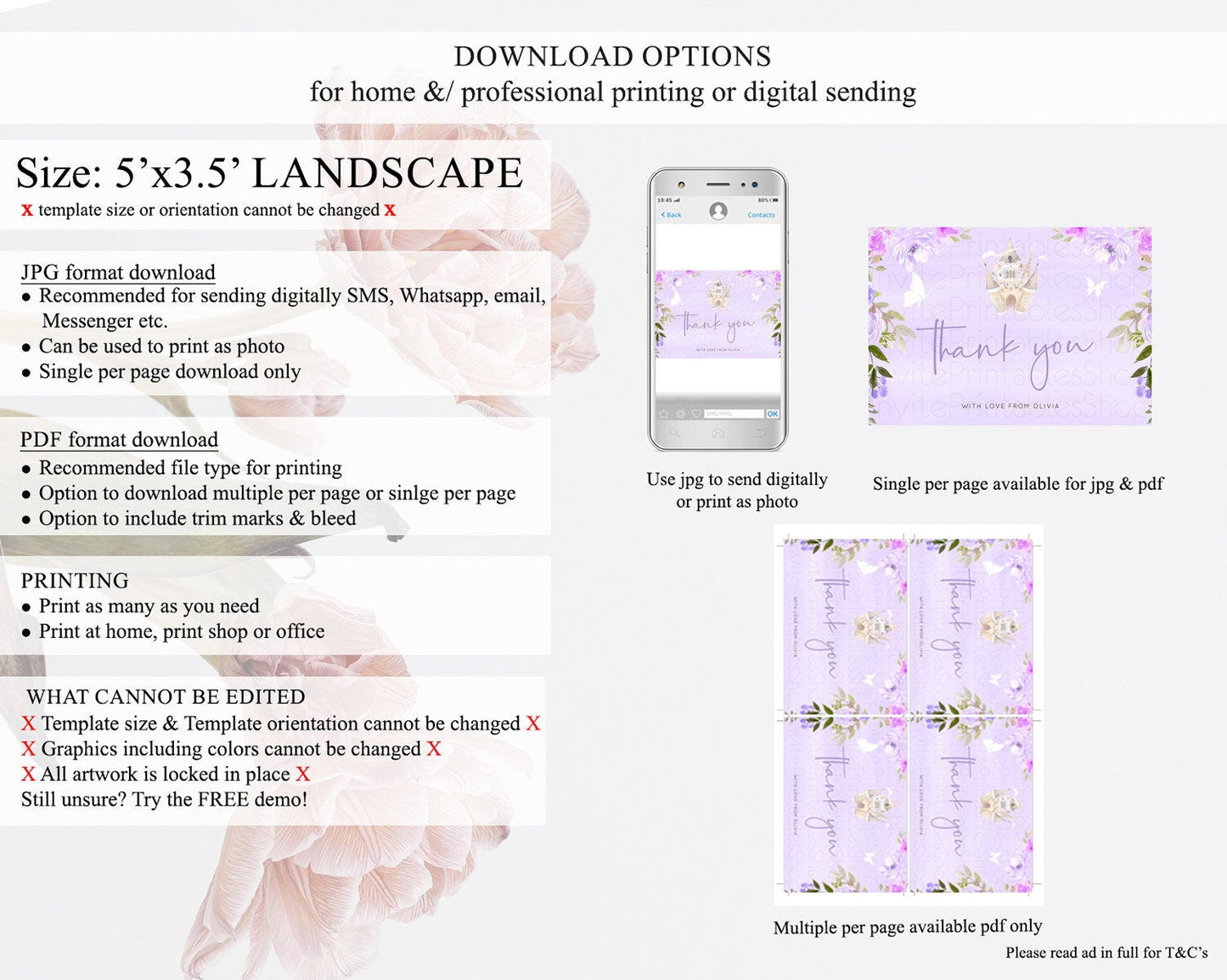 Princess Thank You Castle Thank You Card Secret Garden Birthday Thank You Card Enchanted Castle Pastel Floral Teacher Thank You Card D10339