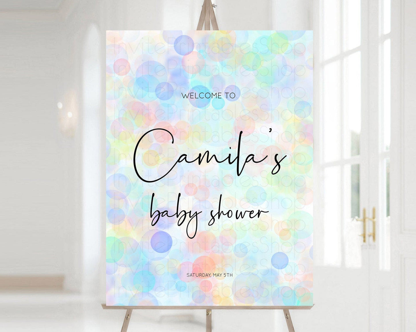 Pastel Baby Shower Welcome Sign Bubble Bath Baby Shower Party Rainbow Welcome Board Pastel Bubbles Colorful Confetti Welcome Poster D10445