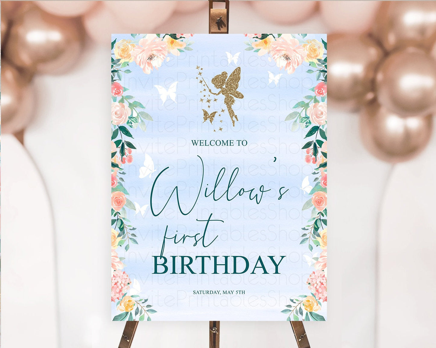 Fairy Welcome Sign Fairy Welcome Board Enchanted Garden Pastel Floral Butterfly Decor Secret Garden First Birthday Welcome Sign D10794