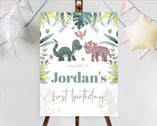 Editable Dinosaur Welcome Sign Dinosaur Volcano Welcome Poster Dino Watercol