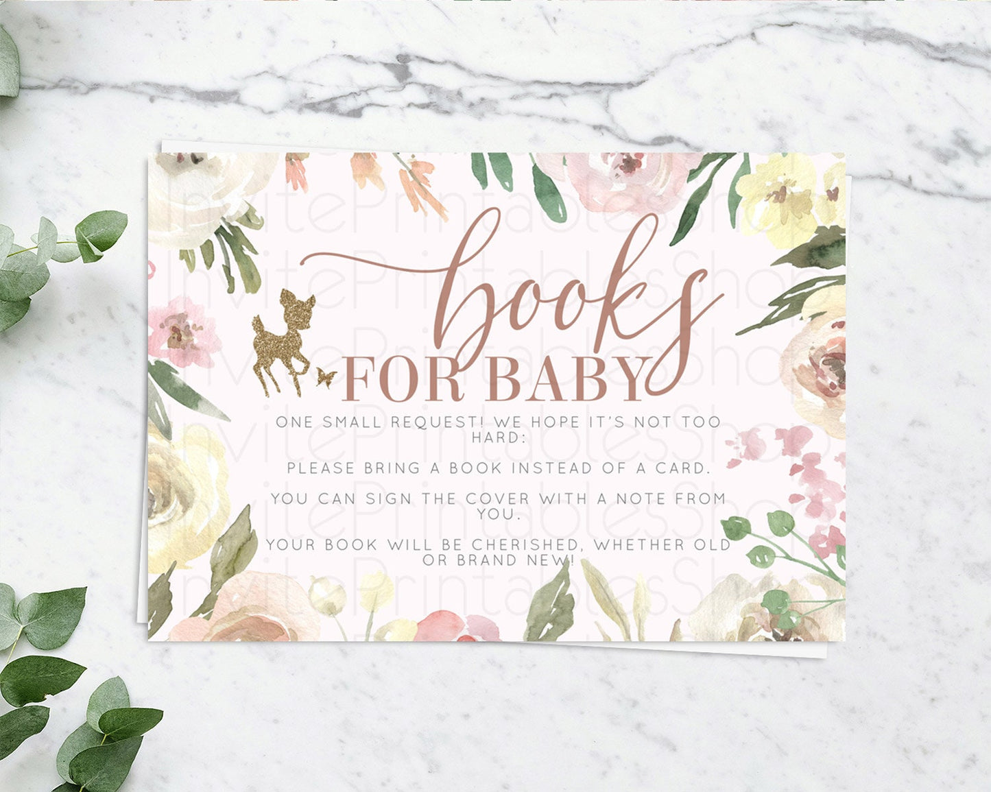 Fawn Books For Baby Card Deer Book Insert Floral Deer Book Card Enchanted Forest Butterfly Pastel Baby Shower Book Poem Request D10193