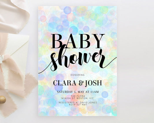 Pastel Confetti Baby Shower Invitation Bath Bomb Baby Shower Invitation Pastel Bubbles Invitation Colorful Watercolour Invitation  D10447