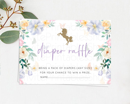 Unicorn Garden Diaper Raffle Card Floral Unicorn Diaper Raffle Insert Pastel Floral Magical Unicorn Colorful Guests Diaper Ticket D10466