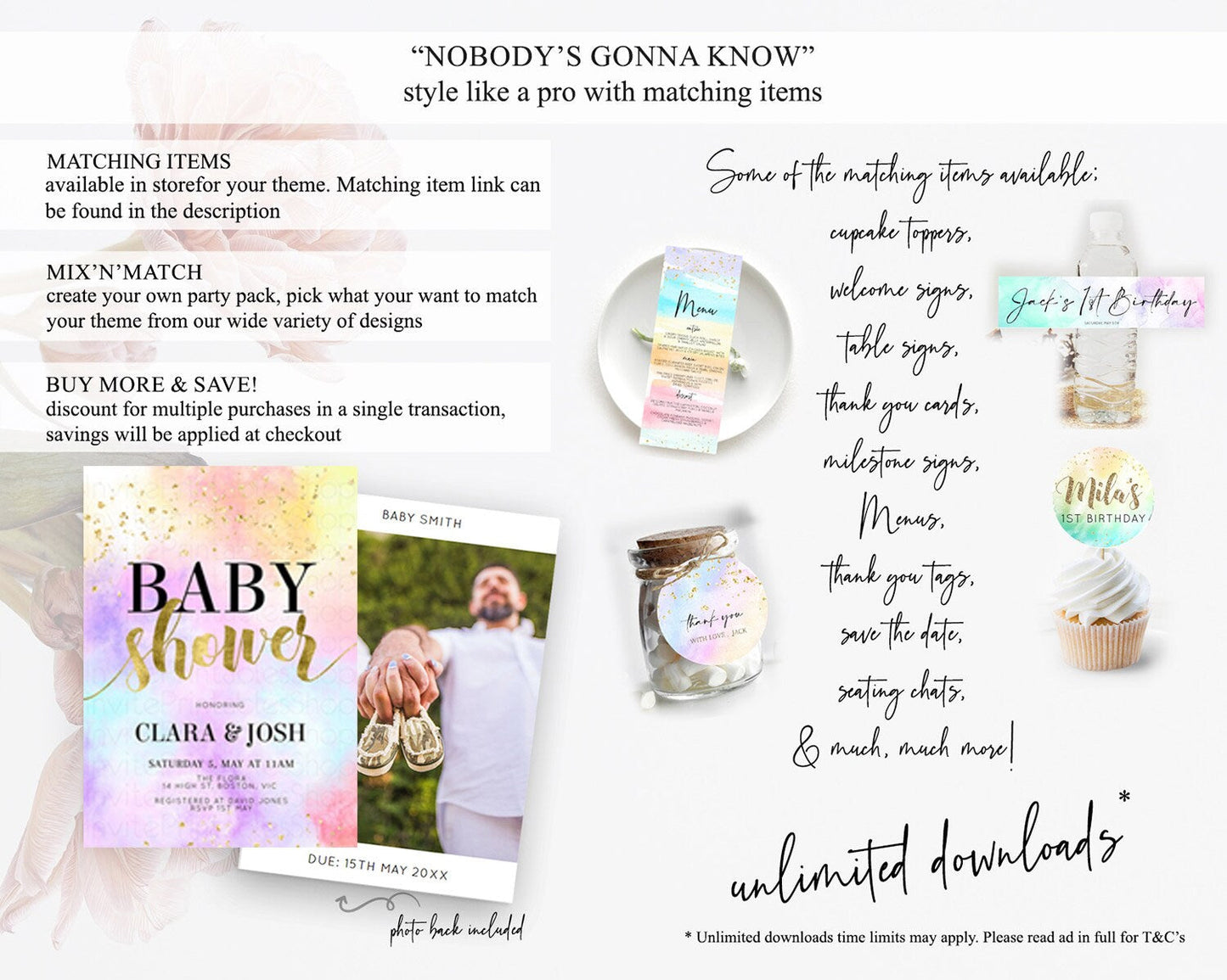 Pastel Baby Shower Invitation Rainbow Baby Shower Invitation Colorful Pastel Watercolor Invitation Gold Glitter Sprinkles Ombre D10435