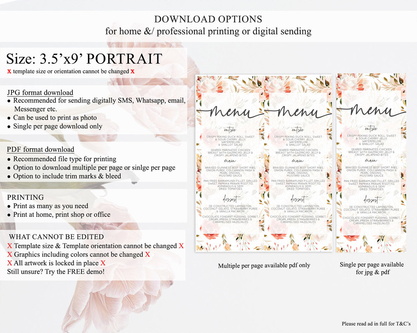 Secret Garden Menu Wildflower Menu Template Pastel Flower Garden Table Decor Boho Floral Dinner Dessert Floral Party Food Menu D10540