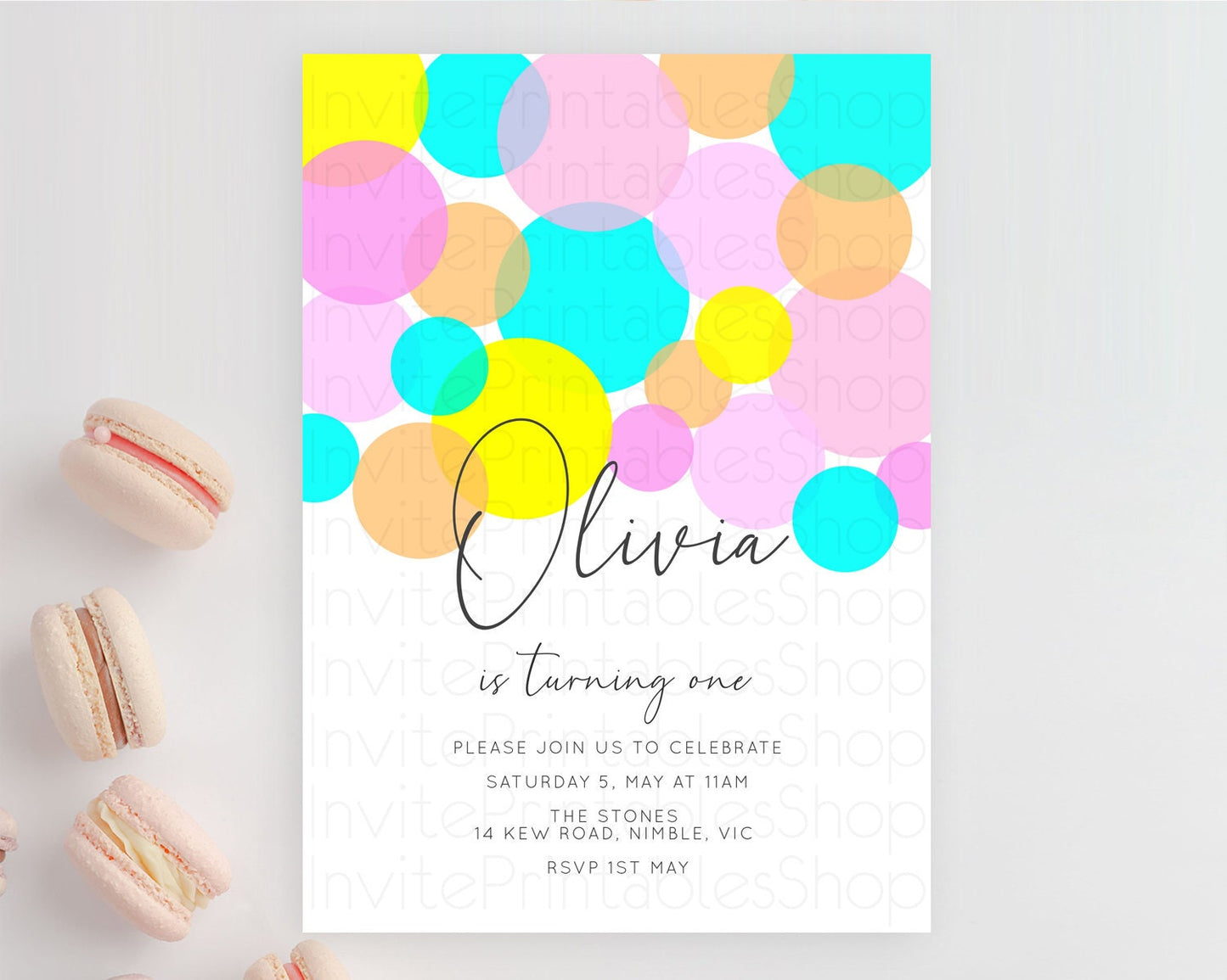 Pastel Birthday Invitation Pastel Confetti Birthday Invitation Bubbles Invitation Colorful Rainbow Confetti 2nd 1st First Birthday D10896