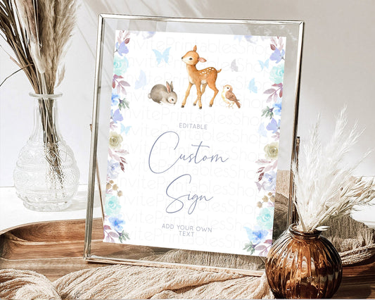 Editable Fawn Deer Sign Pastel Floral Deer Table Sign Decor Enchanted Forest