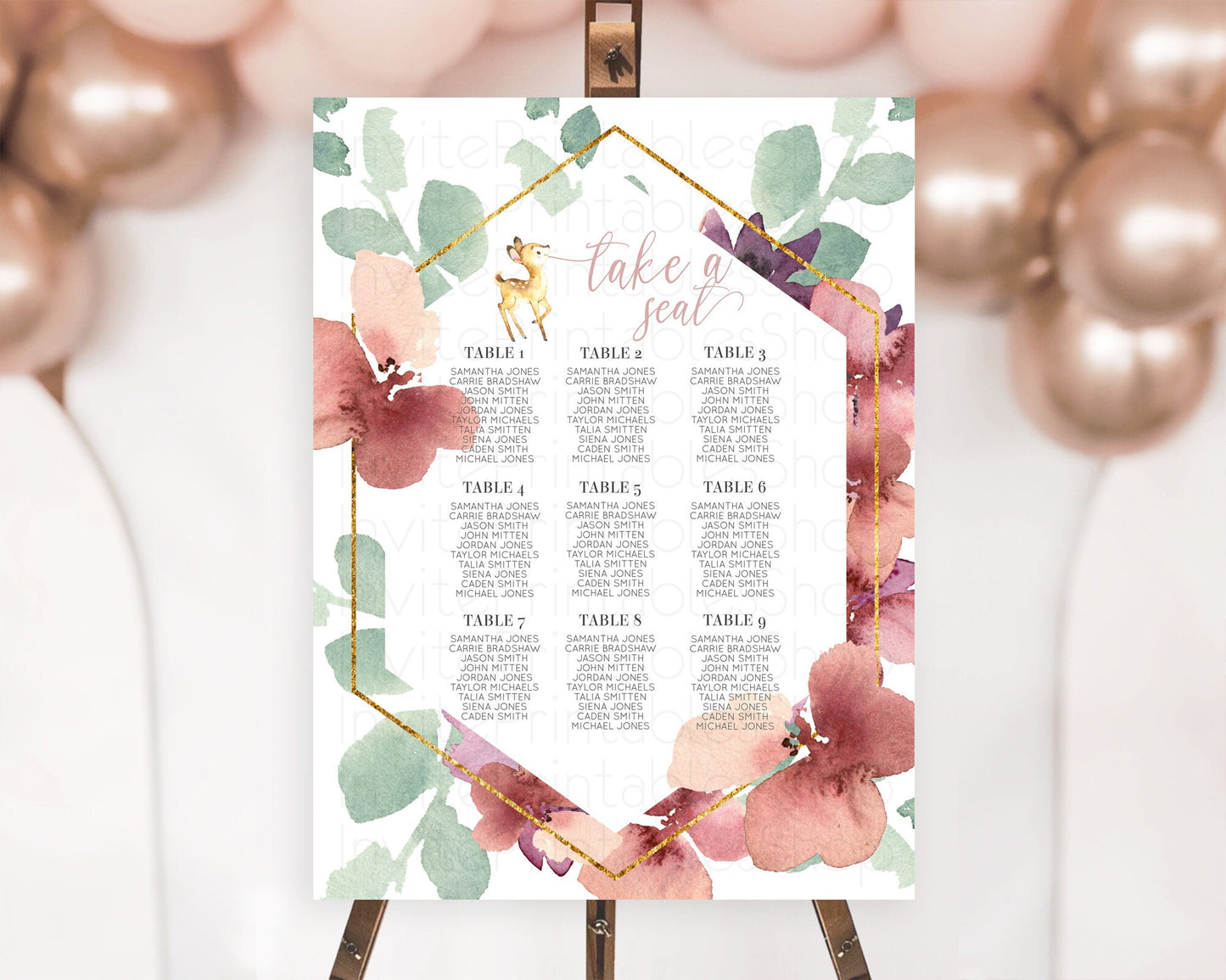 Fawn Seating Chart Deer Seating Chart Enchanted Forest Party Butterfly Pastel Flowers Whimsical Seating Chart Woodland Seating Sign D10915