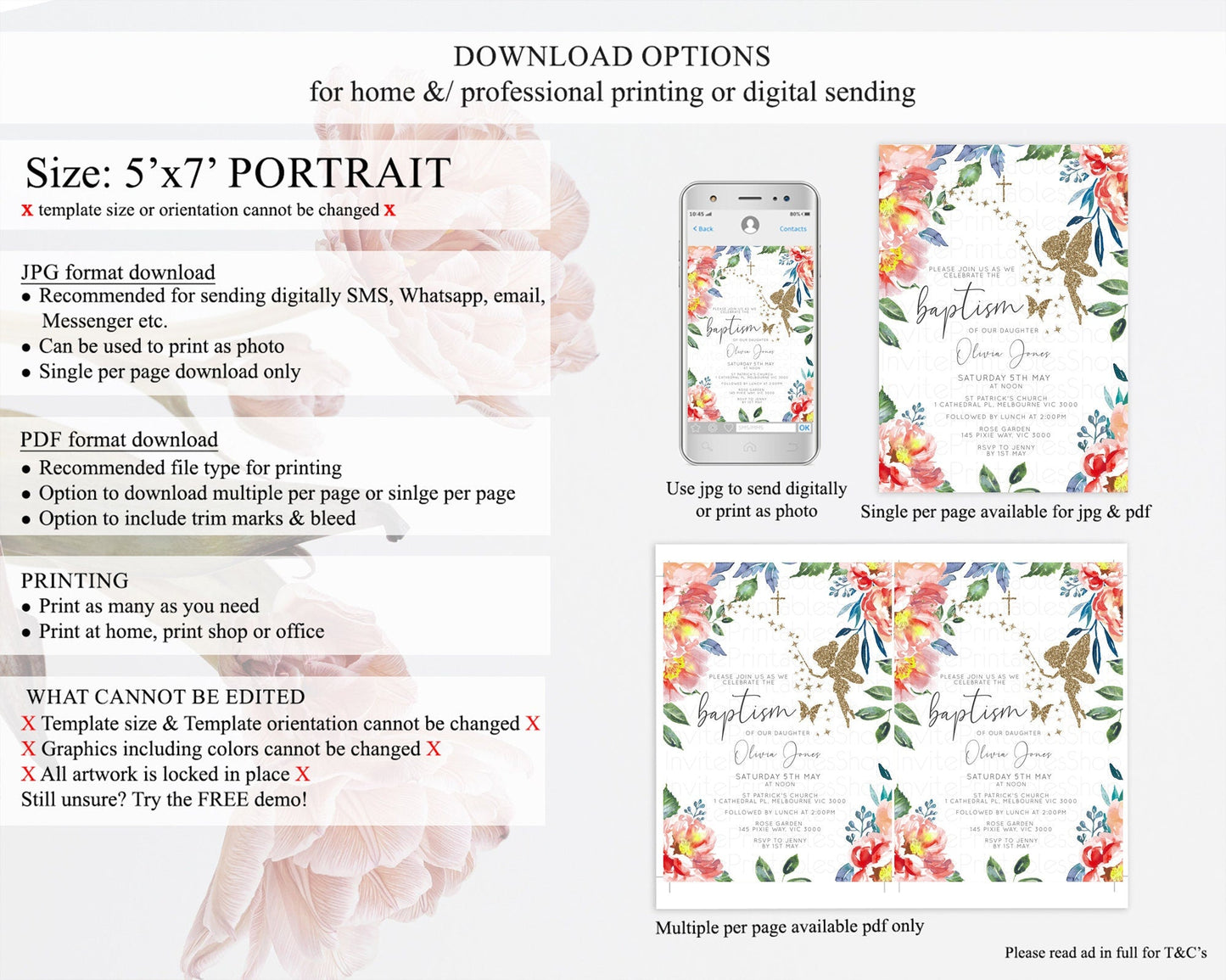 Fairy Baptism Invitation Fairy Baptism 1st Birthday Invitation Enchanted Secret Garden Christening Invite Pastel Floral Butterfly D10752