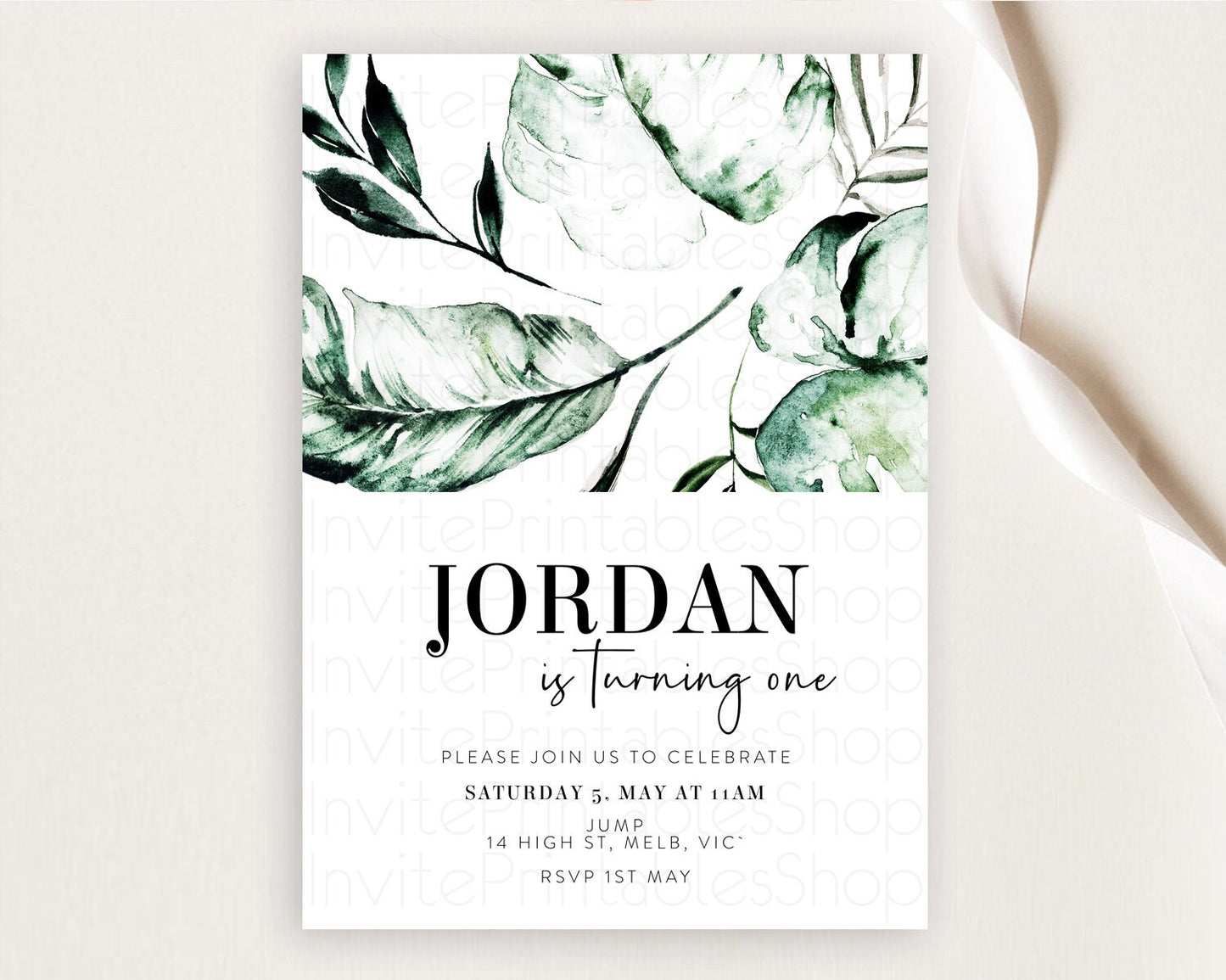 Tropical Invitation Tropical Birthday Invitation Tropical Floral Invitation Palm Leaf Fern Invite Frangipani White Orchid Invitation D11063