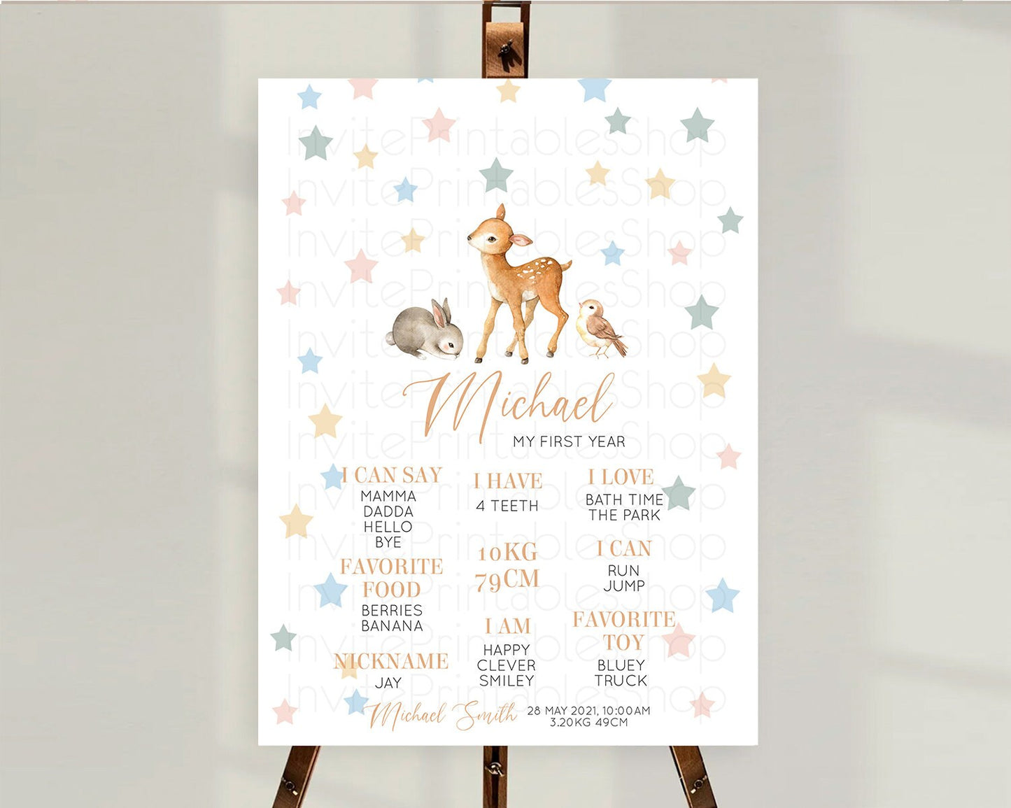 Fawn First Birthday Milestone Board Deer First Birthday Milestone Poster Enchanted Forest Butterfly Pastel Flowers 1st Birthday Sign D10918