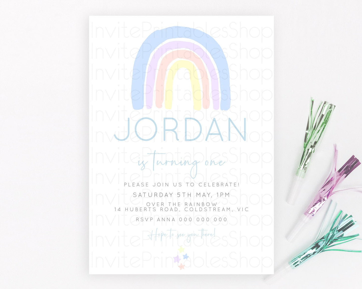 Pastel Rainbow Birthday Invitation Pastel Rainbow Invitation Rainbow Invitation Pastel Invitation Boho Rainbow 1st First Birthday D23103