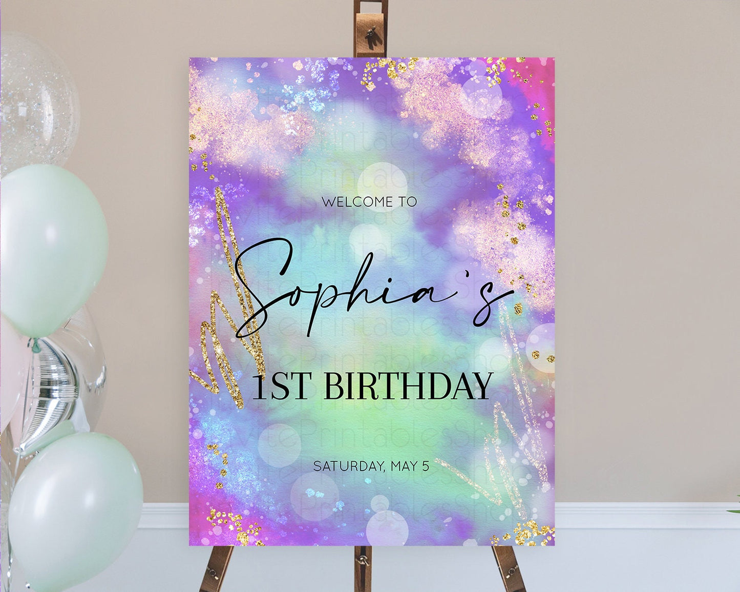 Pastel Welcome Sign Pastel Rainbow Welcome Sign Colorful Rainbow Confetti Watercolor Glitter Pastel First Birthday Welcome Sign D10680