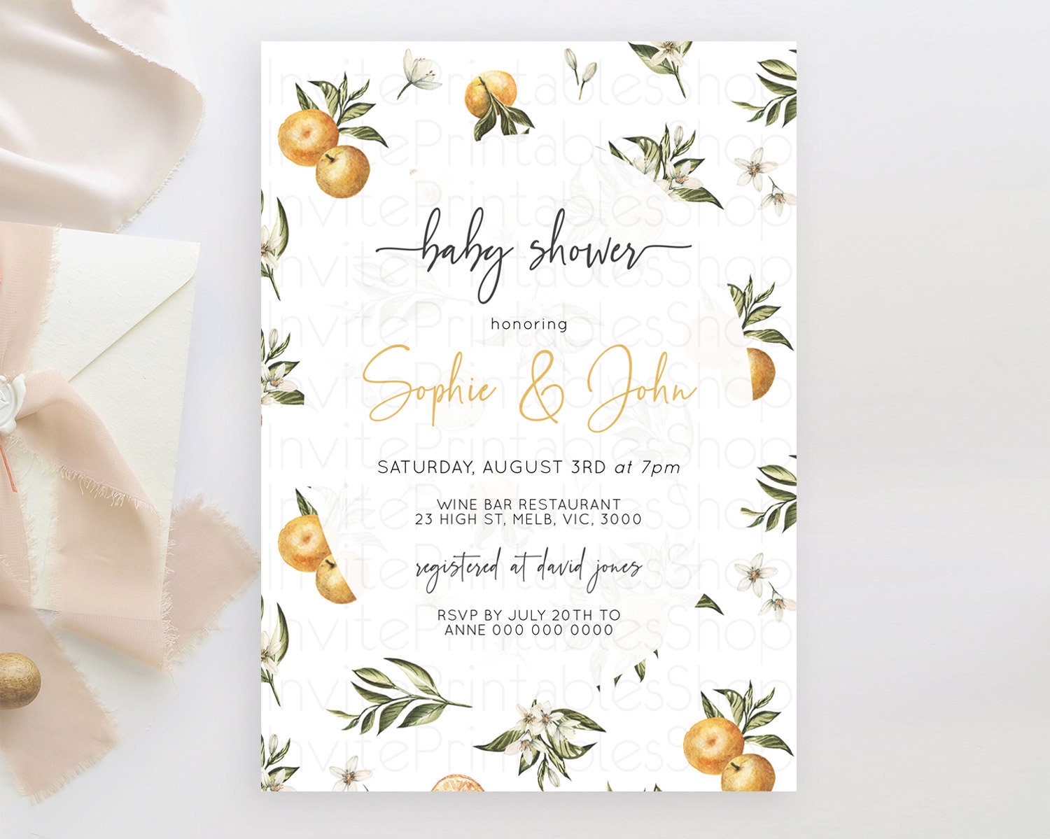 Editable Citrus Baby Shower Invitation Orange Lemon Invitation Citrus Floral