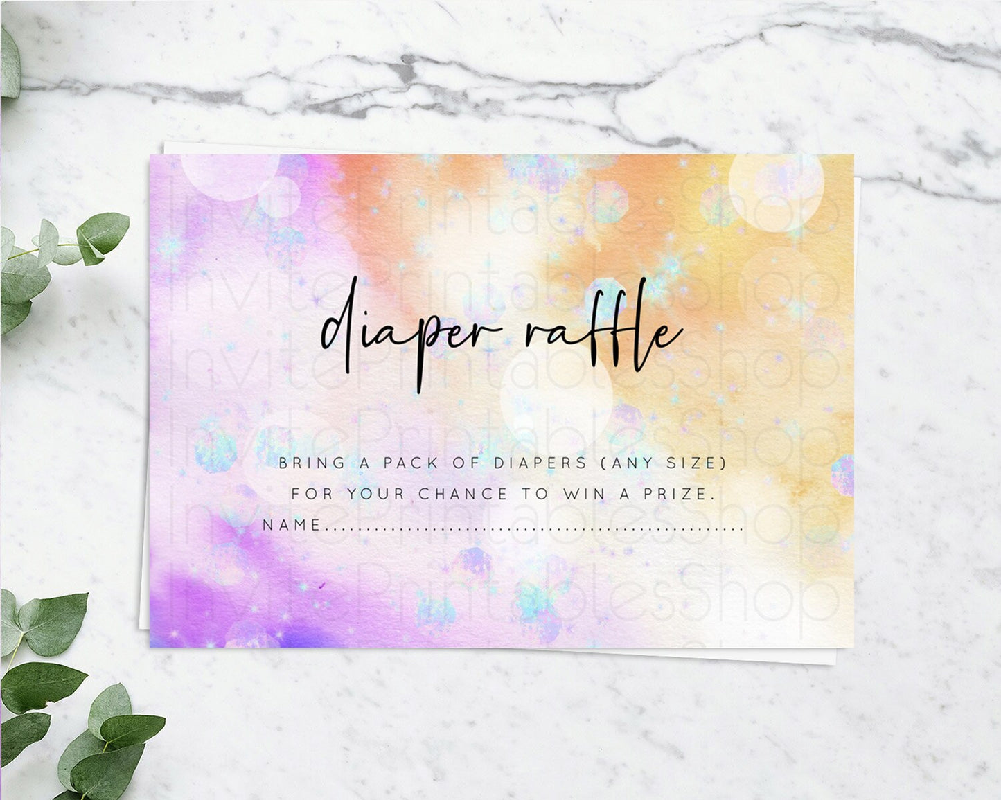 Rainbow Diaper Raffle Card Pastel Diaper Insert Colorful Pastel Watercolor Ombre Diaper Ticket Iridescent Sprinkles Raffle Game D10690