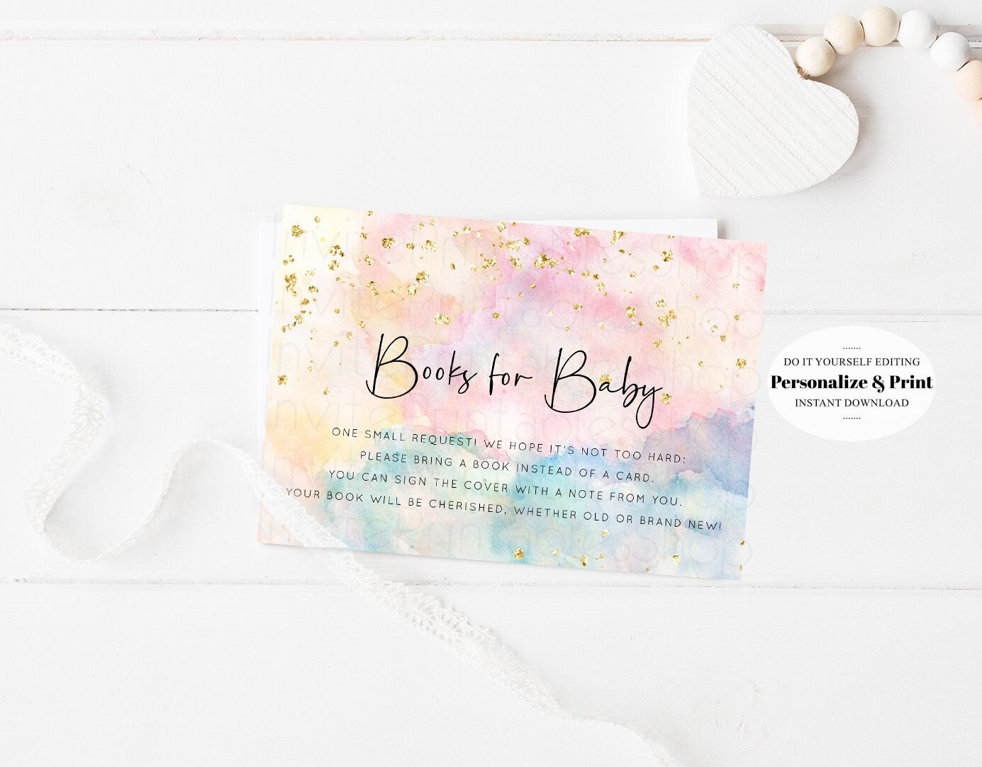 Rainbow Books for Baby Insert Pastel Books Insert Pastel Baby Shower Book Card Colorful Watercolor Baby Books Request Poem Books Insert 276