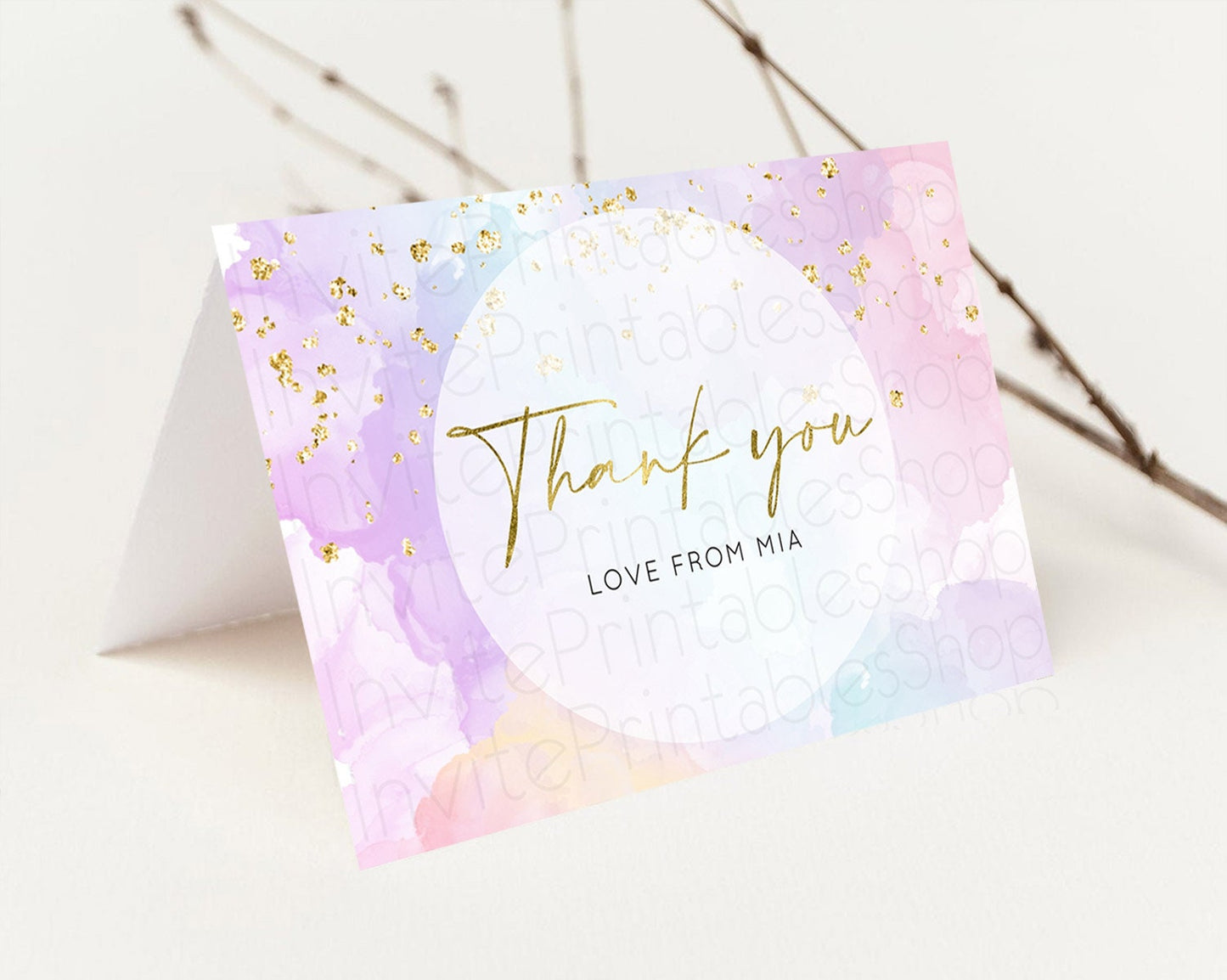 Pastel Thank You Rainbow Thank You Card Colorful Pastel Birthday Thank You Card Confetti Watercolor Pastel Teacher Thank You Cards D10623