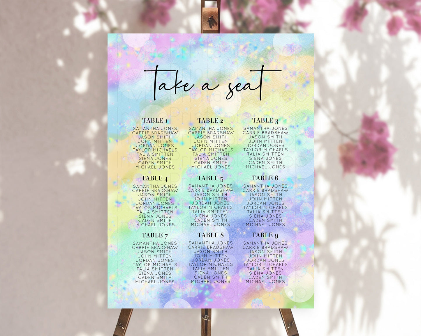 Editable Rainbow Seating Chart Pastel Seating Chart Iridescent Sprinkles Col