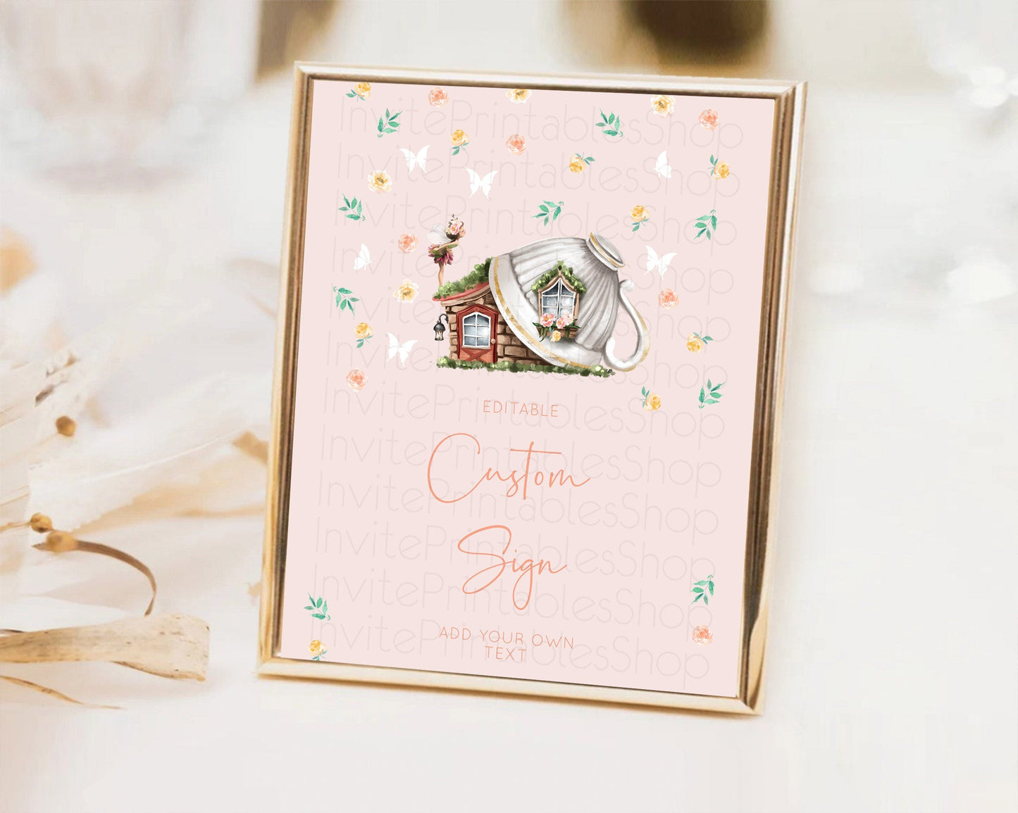 Fairy Sign Enchanted Garden Table Sign Decor Pastel Floral Butterfly Party Secret Garden Birthday Baptism Baby Shower Bridal Shower D10384