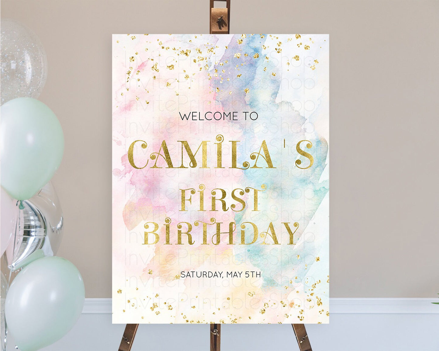 Pastel Welcome Sign Pastel Rainbow Welcome Sign Colorful Rainbow Confetti Watercolor Glitter Pastel First Birthday Welcome Sign D10835