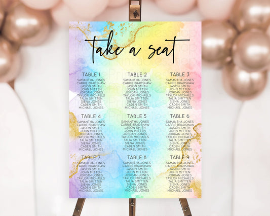 Editable Rainbow Seating Chart Pastel Seating Chart Colorful Pastel Watercol