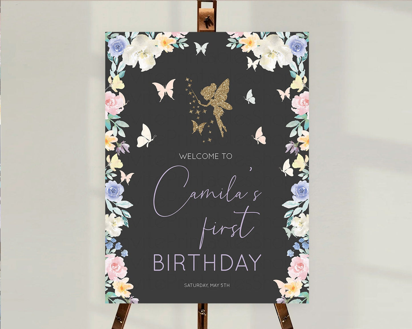 Fairy Welcome Sign Fairy Welcome Board Enchanted Garden Pastel Floral Butterfly Decor Secret Garden First Birthday Welcome Sign D10881