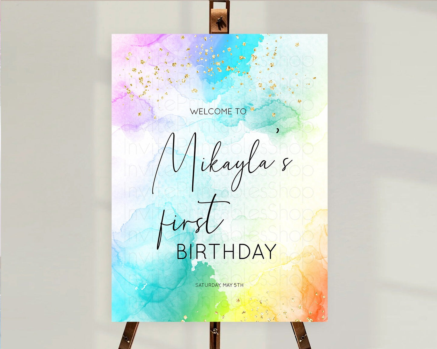 Pastel Welcome Sign Pastel Rainbow Welcome Sign Colorful Rainbow Confetti Watercolor Glitter Pastel First Birthday Welcome Sign D10771