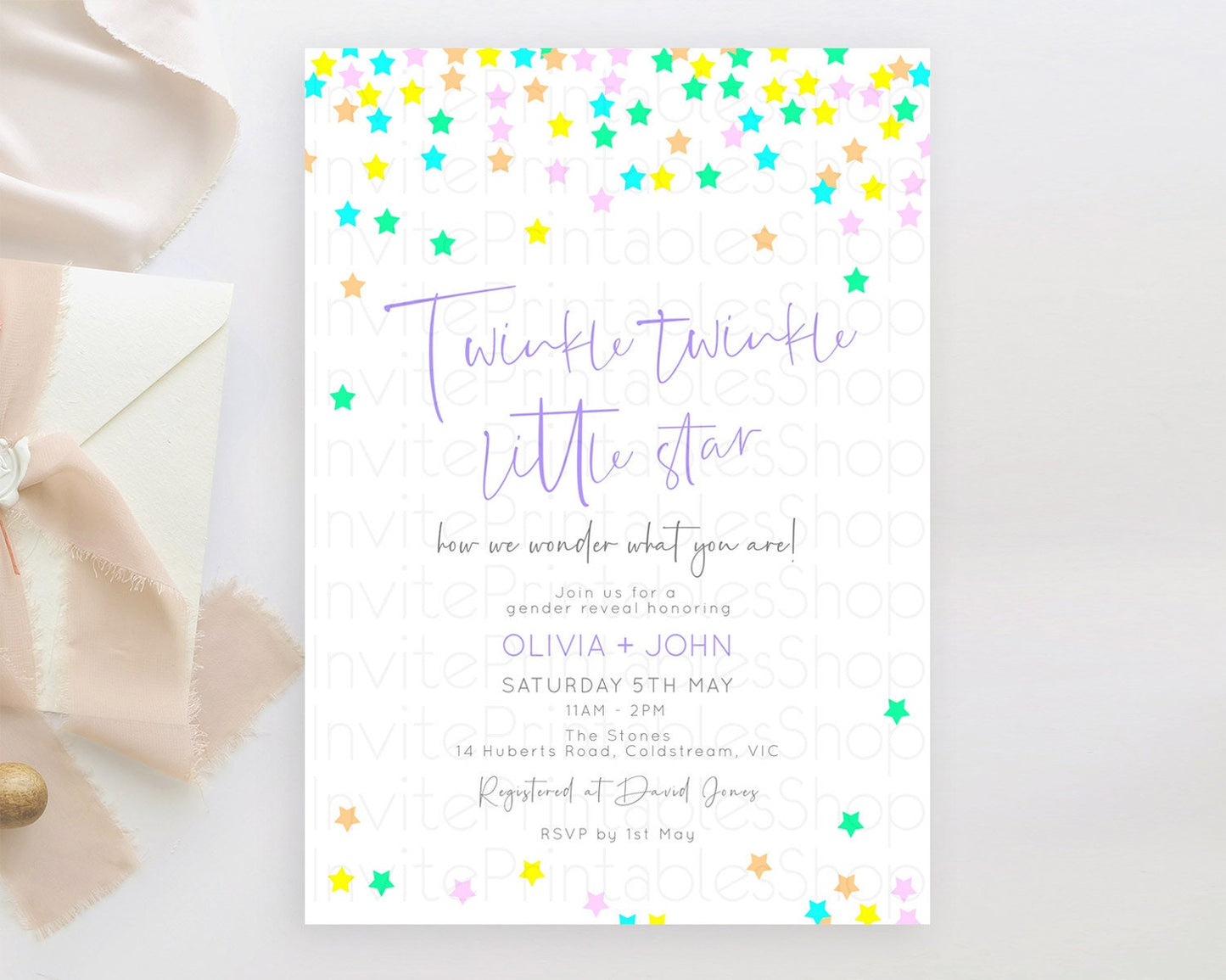 Twinkle Star Baby Shower Invitation Pastel Twinkle Star Invitation Rainbow Pastel Colorful Confetti Twinkle Little Star Baby Shower D10395