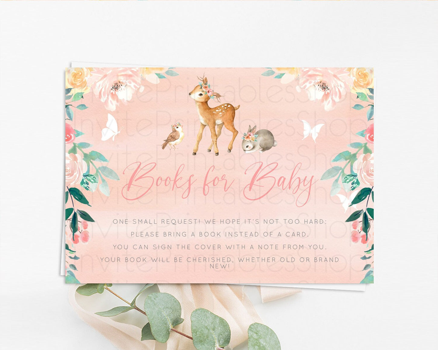 Editable Fawn Books For Baby Card Deer Book Insert Floral Deer Book Card Enc