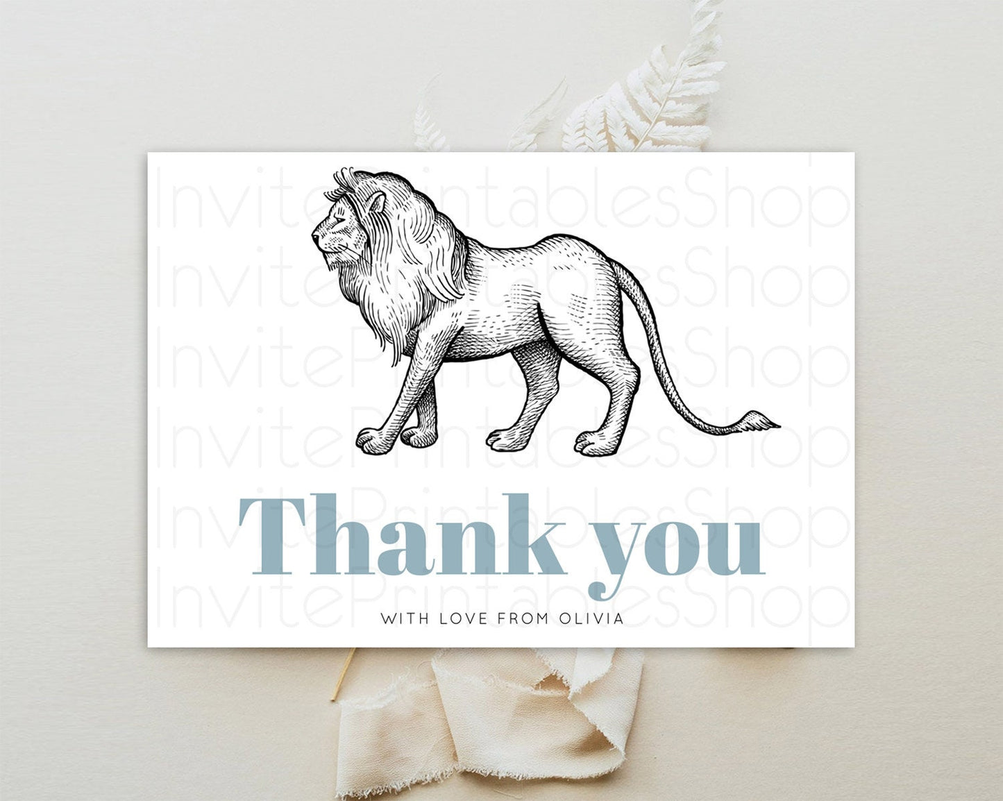 Lion Thank You Lion Thank You Card Lion Party Birthday Thank You Card Safari Lion Cards Dried Palm Fern Lion Teacher Thank You Cards D10246