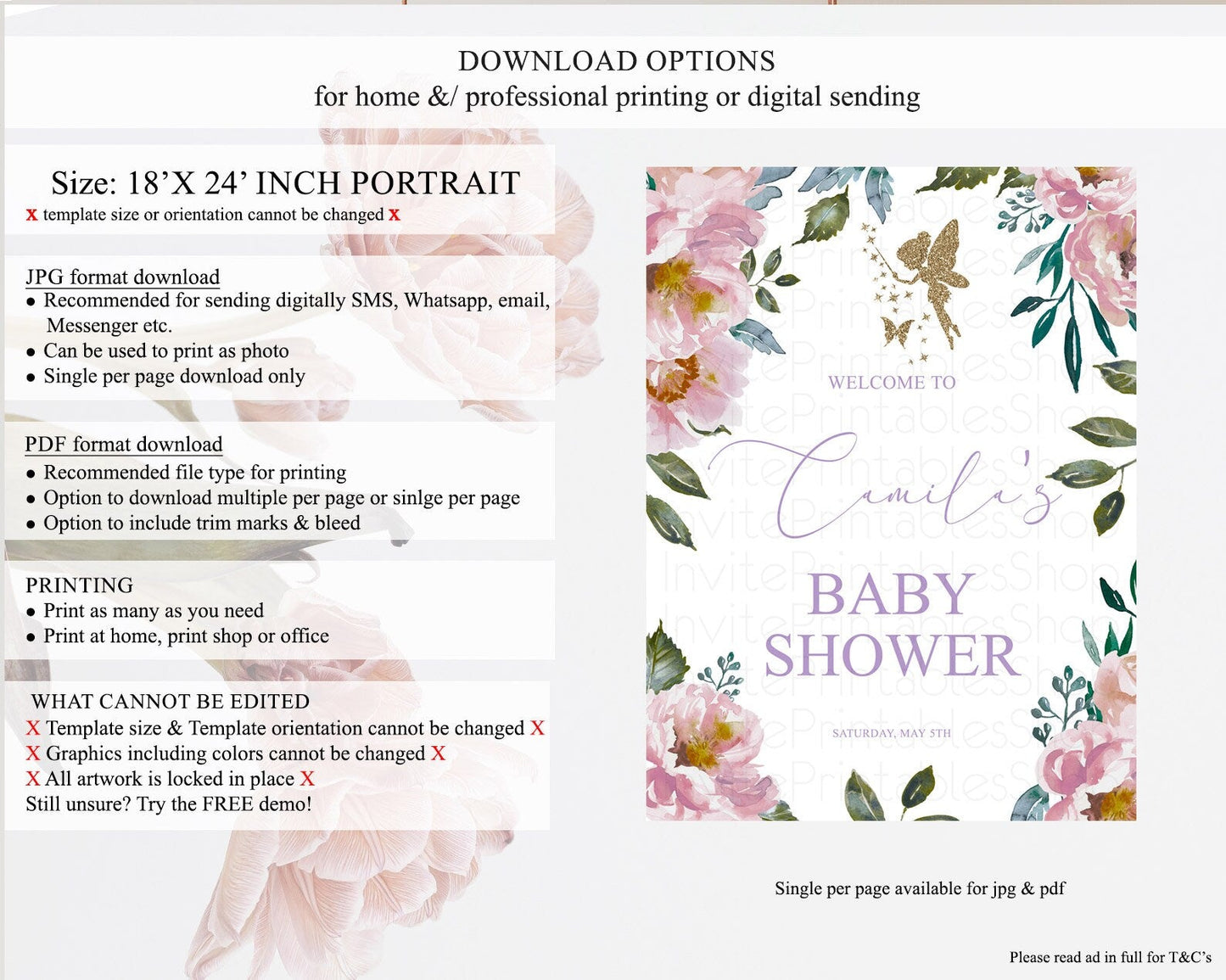 Fairy Baby Shower Welcome Sign Fairy Welcome Board Enchanted Garden Pastel Floral Butterfly Decor Secret Garden Fairy Welcome Sign D10727