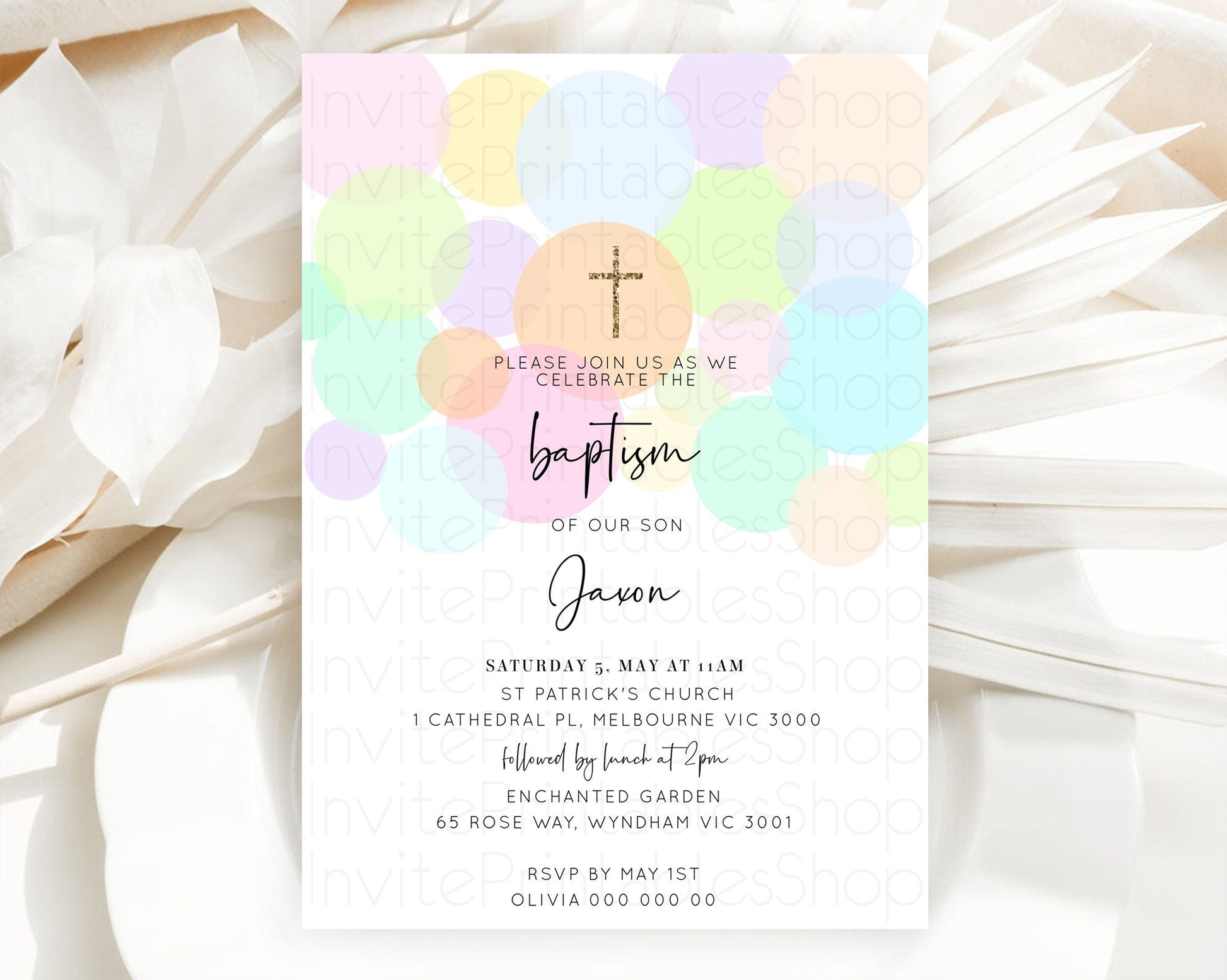 Editable Pastel Baptism Invitation Pastel Confetti Baptism 1st Birthday Invi