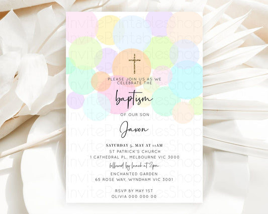 Editable Pastel Baptism Invitation Pastel Confetti Baptism 1st Birthday Invi