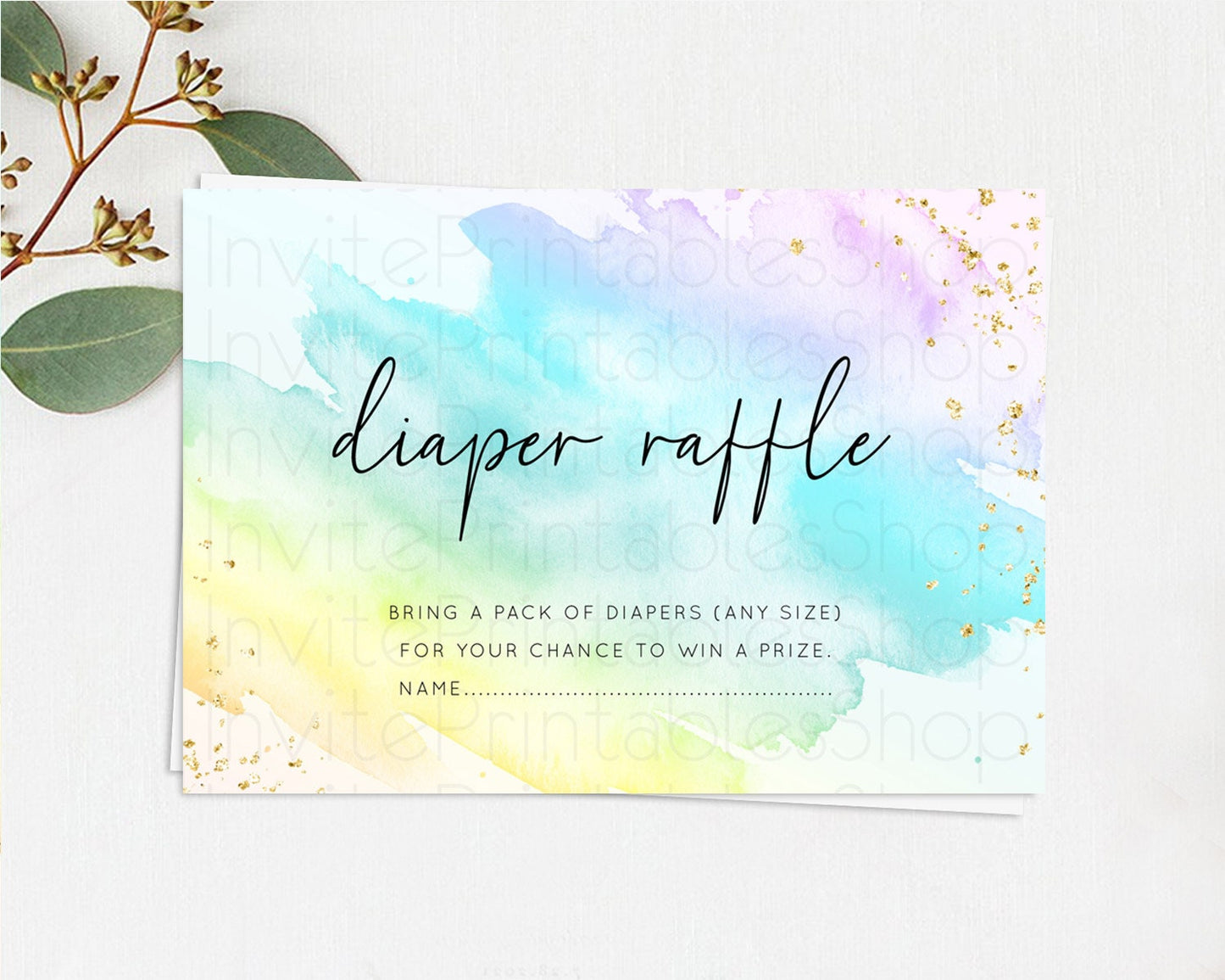 Pastel Diaper Raffle Card Pastel Rainbow Diaper Raffle Insert Colorful Ombre Watercolor Diaper Ticket Confetti Glitter Raffle Game D10773