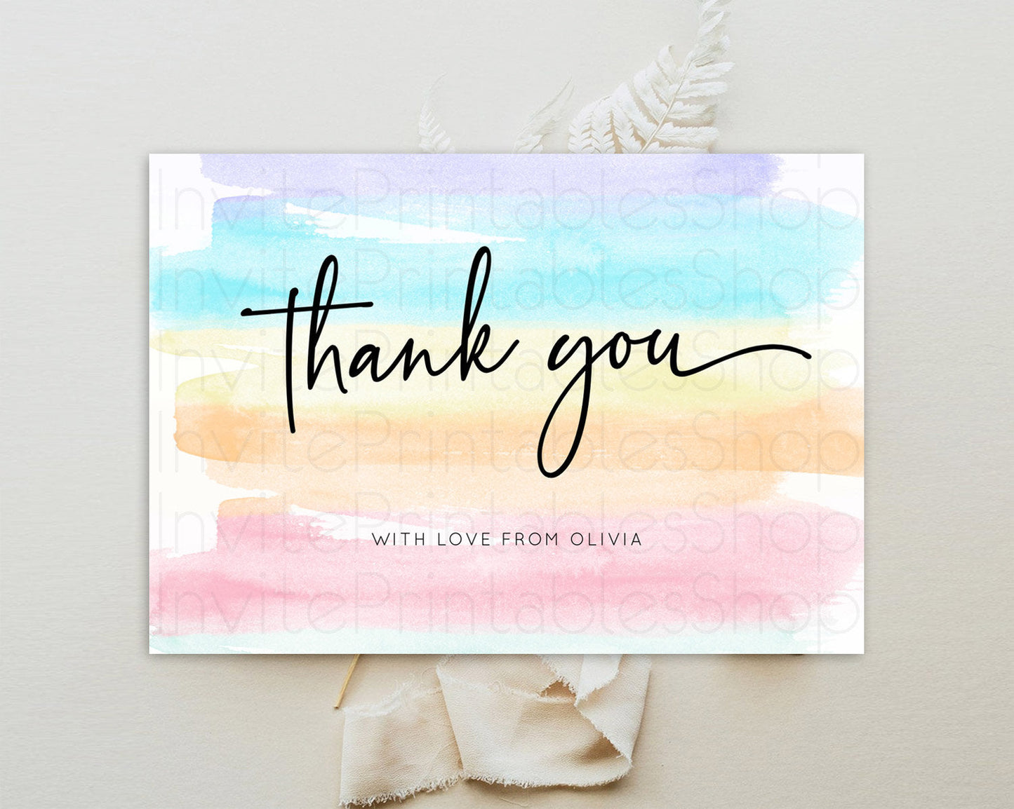 Pastel Thank You Rainbow Thank You Card Colorful Pastel Birthday Thank You Card Confetti Watercolor Pastel Teacher Thank You Cards D10505