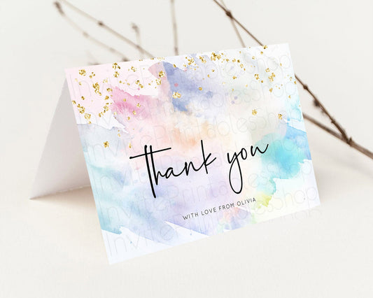 Pastel Thank You Rainbow Thank You Card Colorful Pastel Birthday Thank You Card Confetti Watercolor Pastel Teacher Thank You Cards D10422