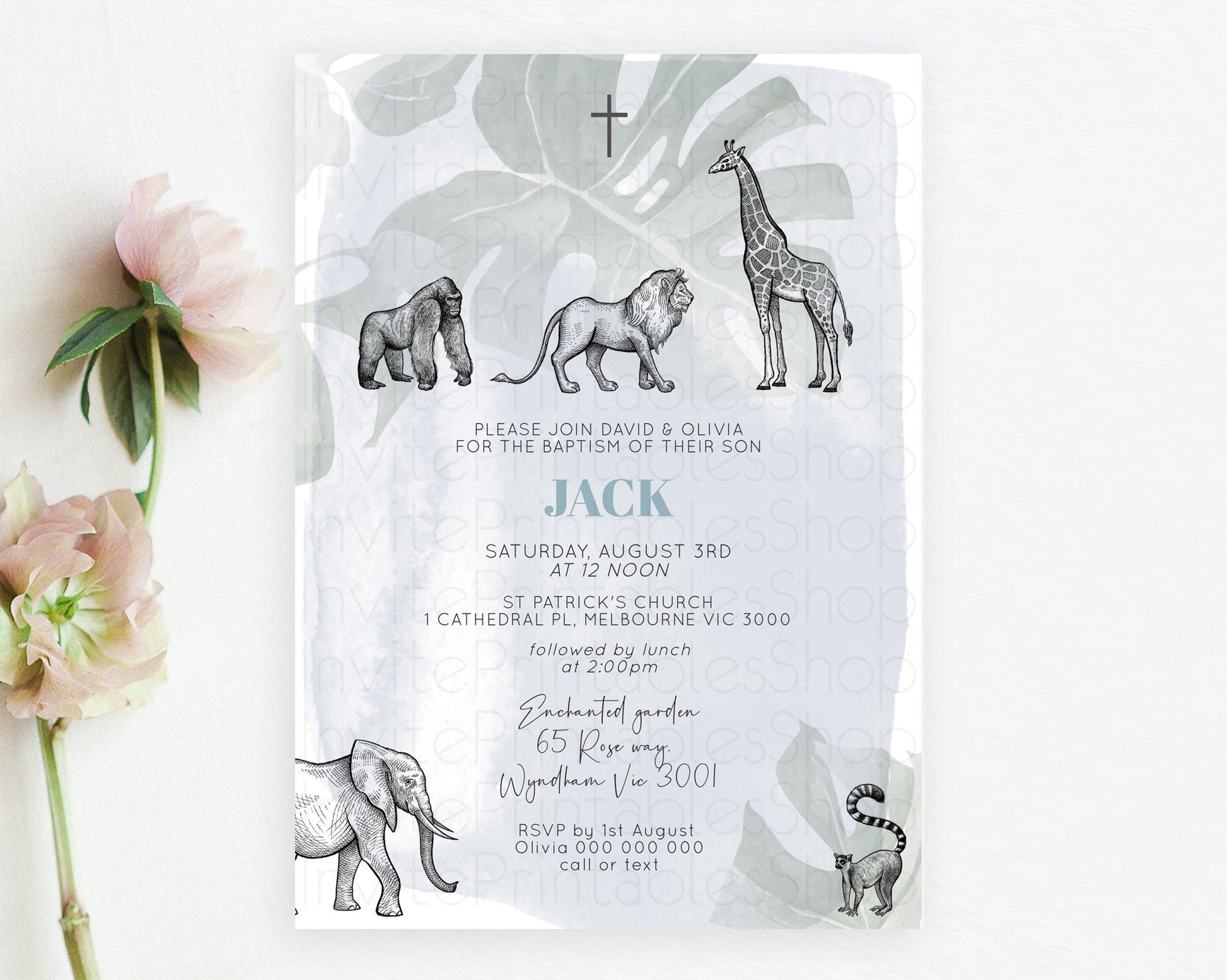 Editable Safari Baptism Invitation Safari Adventure Baptism Birthday Invitat
