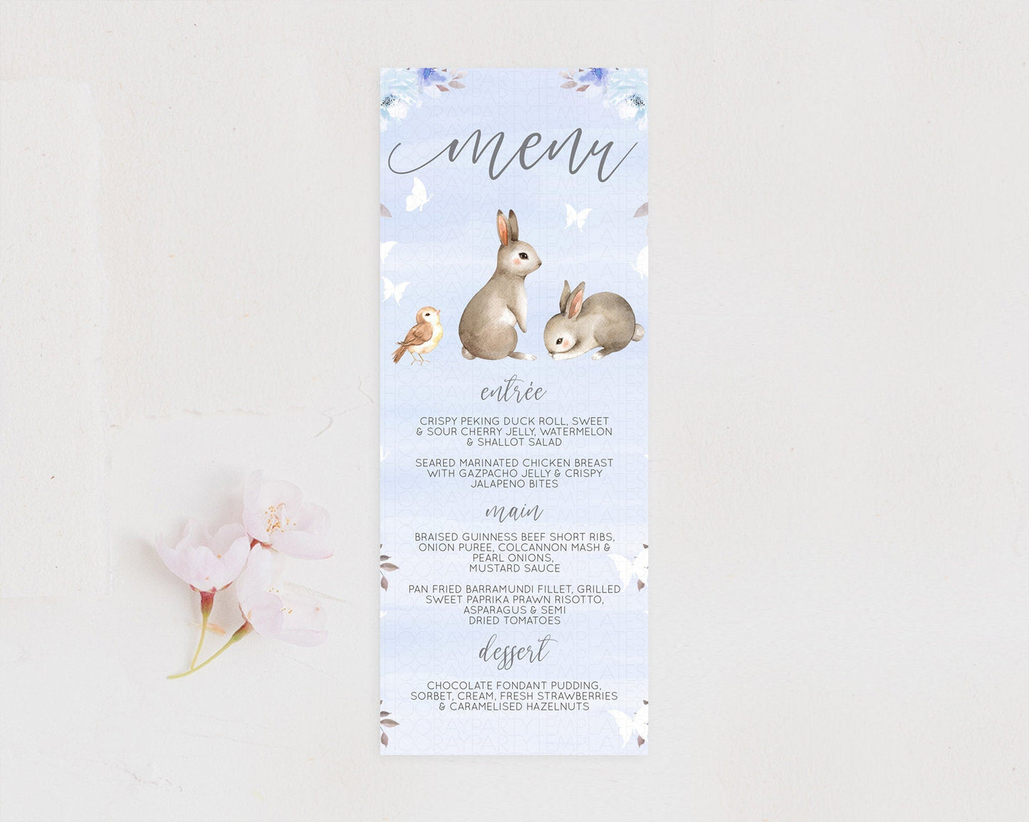 Bunny Menu Floral Bunny Menu Template Pastel Flowers Bunny Table Decor Secret Garden Bunny Dinner Dessert Menu Party Food Menu D10923
