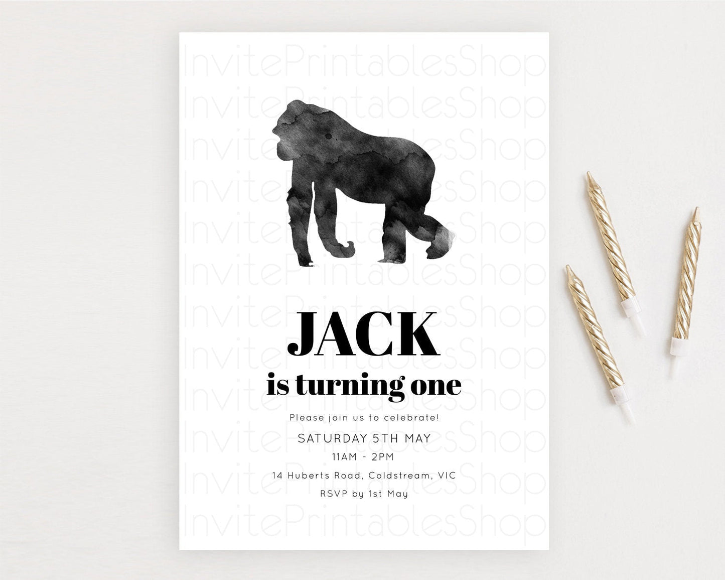 Gorilla Birthday Invitation Gorilla Invitation Gorilla Birthday Jungle Gorilla Party Jungle Adventure Zoo Party Animals Two Wild ONE D10799