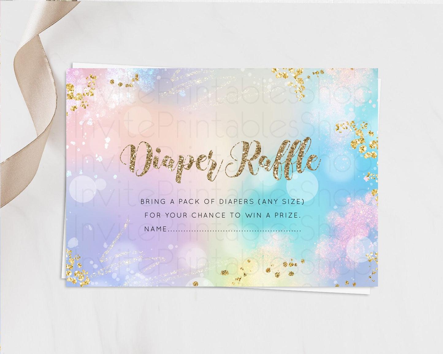 Rainbow Diaper Raffle Card Pastel Diaper Insert Colorful Pastel Watercolor Ombre Diaper Ticket Iridescent Sprinkles Raffle Game D10677