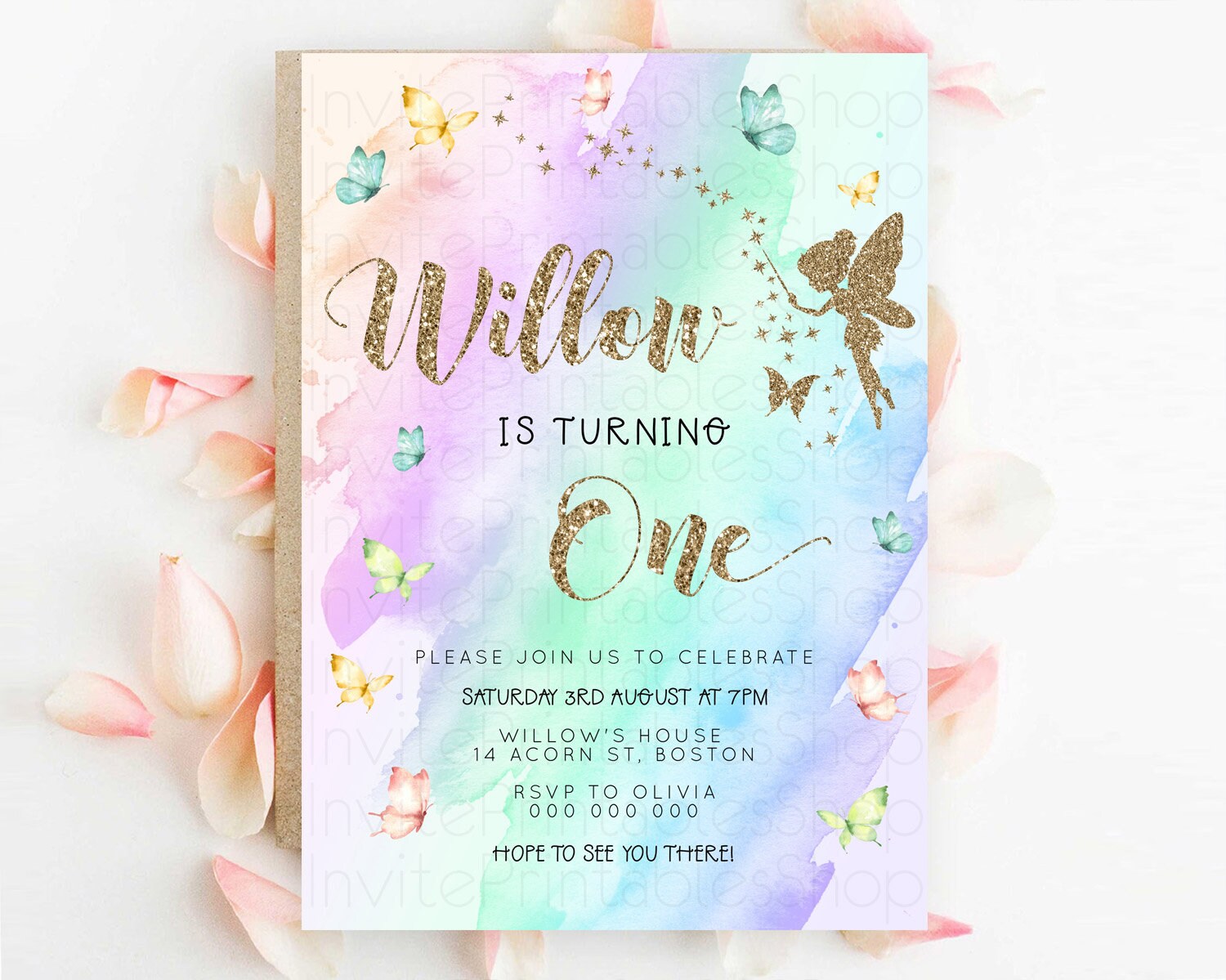 Editable Pastel Fairy Birthday Invitation Pastel Butterflies Fairy Birthday